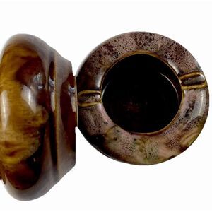 Vintage Ceramic Ashtray Set Brown Drip Glaze Speckled‎ Green Pink Retro 70s 80s